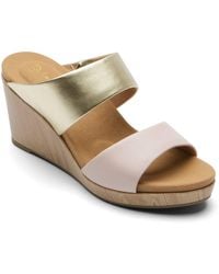 Rockport - Oj Briah Two Band Leather Slip On Wedge Sandals - Lyst