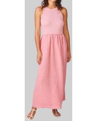 Stateside - Linen Mixed Media High Neck Maxi Dress - Lyst
