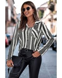 TRUEDAMES - Allover Print Button Pocket Front Open Blouse - Lyst