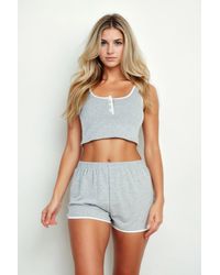 TRUEDAMES - Casual French Terry Sleeveless Button Front Contrast Trim Cropped Tank Top And Shorts Set - Lyst