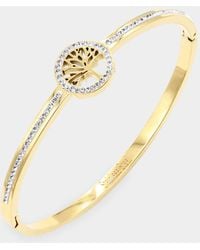 Fashnzfab - Cz Embellished Tree Of Life Stainless Steel Bangle Evening Bracelet - Lyst