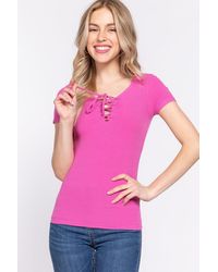 TRUEDAMES - Active Basic Lace Up Short Sleeve Rib Knit T-Shirt - Lyst