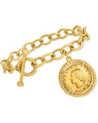 Ross-Simons - Italian 18kt Gold Over Sterling Replica Lira Coin And Oval Link Toggle Bracelet - Lyst