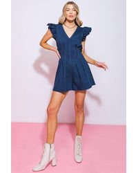 TRUEDAMES - A Great Day Denim Romper - Lyst