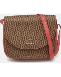Aigner - /red Signature Coated Canvas And Leather Crossbody Bag - Lyst