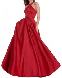 Rachel Allan - Matte Satin Halter Neck Prom Gown - Lyst
