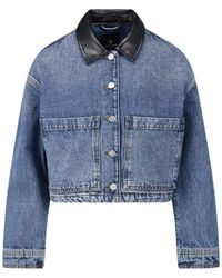 Anine Bing - Cropped Denim Jacket With Leather Collar - Lyst