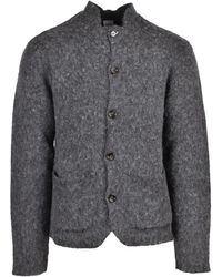 Aspesi - Textured Knit Crew Neck Wool Cardigan - Lyst