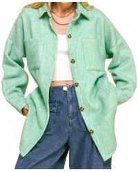 Davi & Dani - Textured Chest Pocket Button Front Shacket Top - Lyst