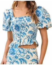 TCEC - Floral Print Smocked Bodice Puff Sleeves Crop Top - Lyst