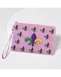 Fashnzfab - Mardi Gras Fleur De Lis Pattern Printed Pouch Bag Clutch Bag With Wristlet - Lyst