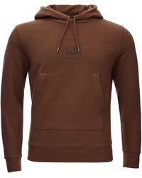 C.P. Company - Brown Cotton Hooded Sweatshirt With Logo And Maxi Pocket. - Lyst