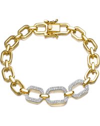 Rachel Glauber - 14k Plated With Cubic Zirconia Pave Geometric Oval Chain Bracelet - Lyst