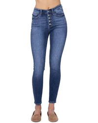 Judy Blue High Rise Button Fly Skinny Jea - Blue