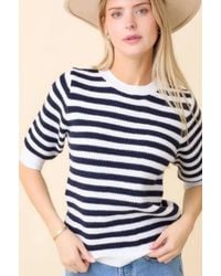TRUEDAMES - Short Sleeve Sweater Knit Stripe Top - Lyst