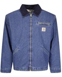 Carhartt - Cropped Denim Jacket With Zip Closure And Contrasting Collar - Lyst