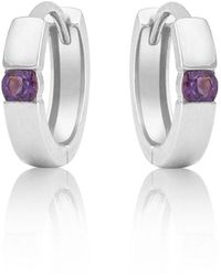 MAX + STONE - 14k White Or Yellow Gold Small 2.5mm Round Gemstone Huggie Hoop Earrings - Lyst