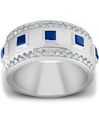 Pompeii3 - 2 1/4 Ct Princess Cut Blue Sapphire & Diamond Wedding Ring - Lyst