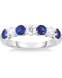 Pompeii3 - 1 1/2ct Tw Round Diamond & Created Blue Sapphire Stackable Ring - Lyst