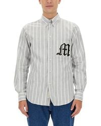 MSGM - Vertical Striped Cotton Shirt With Logo Detail - Lyst