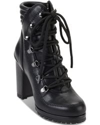 DKNY - Lenni Faux Leather Platform Combat & Lace-up Boots - Lyst