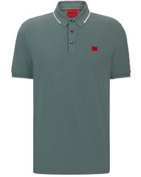 HUGO - Cotton-piqu Slim-fit Polo Shirt With Red Logo Label - Lyst