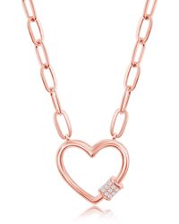 Simona - Sterling Gold Or Rose Gold Plated Over Sterling Cz Heart Carabiner Paperclip Necklace - Lyst