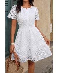 TRUEDAMES - V Neck Lace Solid Lace Ruffle Hollow A Line Dress - Lyst