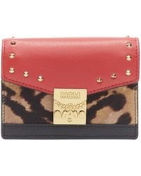 MCM - New Red Leopard Gold Studded Flap Cardholder Micro Crossbody Chain Bag - Lyst