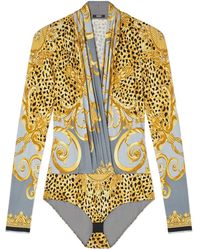 Versace - Graphic Print V-Neck Bodysuit - Lyst