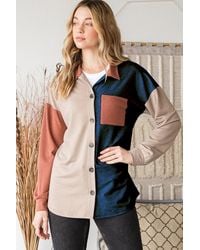 TRUEDAMES - Full Size Color Block Button Down Shirt - Lyst