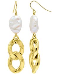 Adornia - 14k Gold Plated Freshwater Pearl Curb Chain Earrings - Lyst