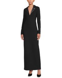 STAUD - Faux Leather Collar Long Sleeve Maxi Dress - Lyst