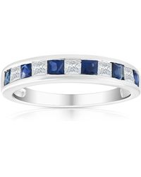 Pompeii3 - 1 Ct Princess Cut Blue Sapphire & Diamond Ladies Wedding Ring 14k White Gold - Lyst