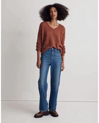 Madewell - Alna Sweater Ground Clove Cable-Knit V-Neck Pullover Red524 - Lyst