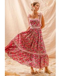 TRUEDAMES - Floral Maxi Dress With Ribbon Tie Lace Strap - Lyst