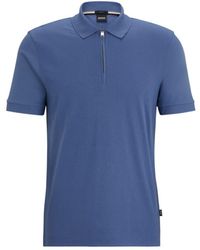 BOSS - Structured-cotton Slim-fit Polo Shirt With Zip Placket - Lyst