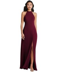 Dessy Collection - Stand Collar Halter Maxi Dress With Criss Cross Open-back - Lyst