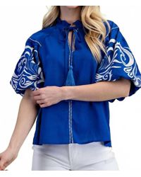Gigio - Embroidered Puff Sleeve Blouse - Lyst