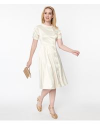 Unique Vintage - Ivory Satin Button Bridal Swing Dress - Lyst