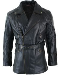 TruClothing - Belted Long Leather Moto Jacket With Ce Armour - Lyst