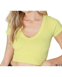 Nikibiki - Seamless Ribbed V Neck Crop Tee - Lyst