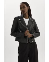 Lamarque - Kelsey Leather Biker Jacket Champagne Hardware - Lyst
