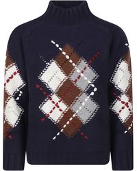 ERMANNO FIRENZE - Rich Argyle Pattern Wool Turtleneck Sweater - Lyst