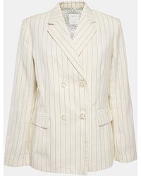 Sandro - Off- Striped Cotton Blend Double Breasted Blazer - Lyst