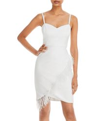 Aqua - Faux Feather Trim Polyester Cocktail And Party Dress - Lyst