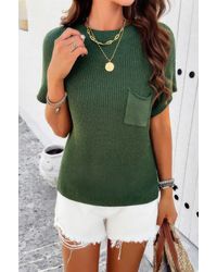 TRUEDAMES - Solid Short Cap Sleeve Ribbed Knit Loose Top - Lyst