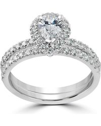 Pompeii3 - 1 1/10ct Pear Shape Halo Diamond Engagement Wedding Ring Set - Lyst