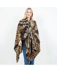 TRUEDAMES - Open Front Abstract Animal Pattern Print Shawl Wrap Poncho With Loop - Lyst