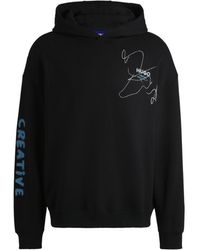 HUGO - Cotton-Terry Loose-Fit Hoodie With Scribble Logo - Lyst